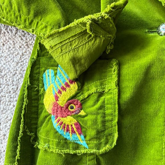 Johnny Was M Green Corduroy Embroidered Jacket Wearable Art Birds Heart - Picture 7 of 15